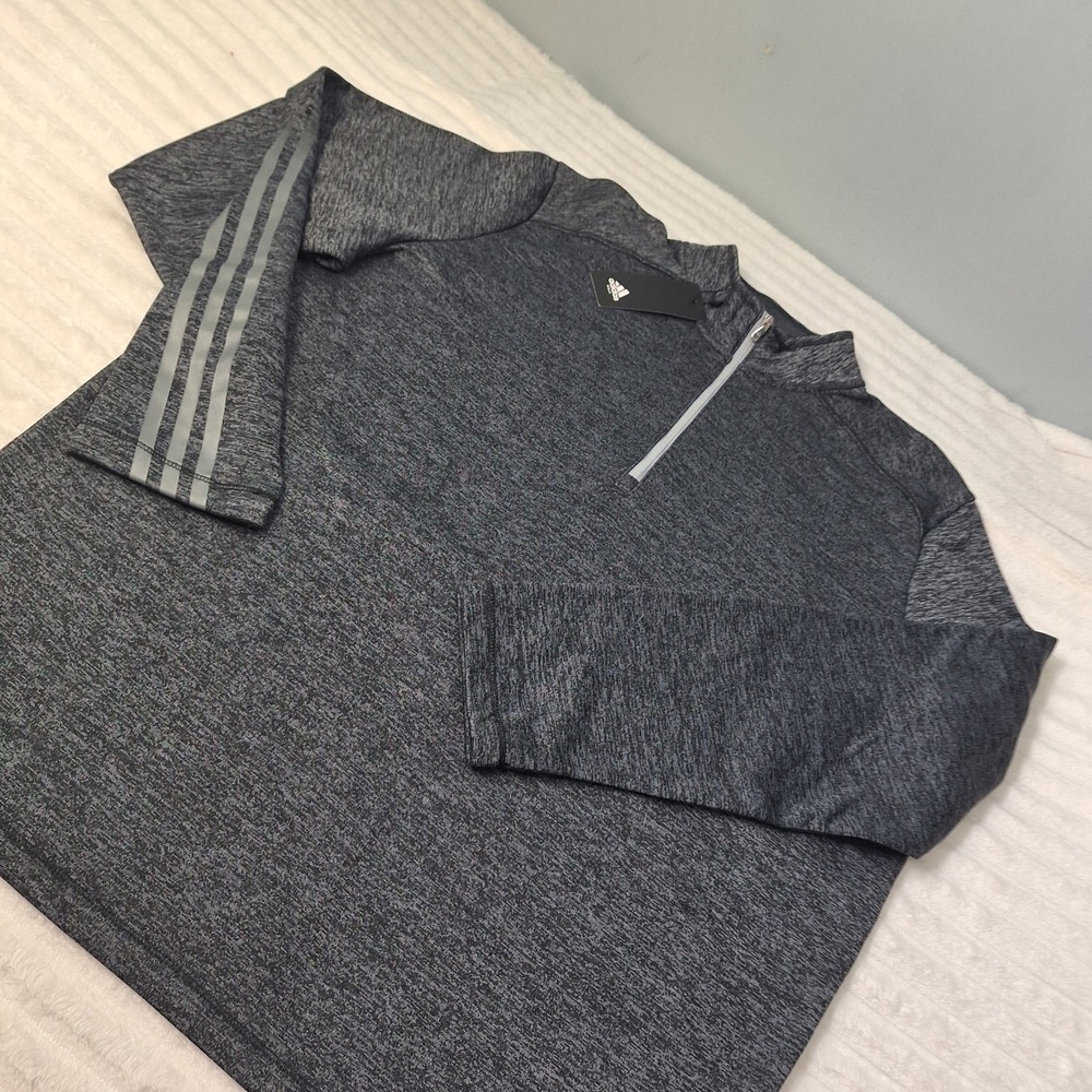 Adidas Golf 3 Stripes 1/4 Zip Performance Shirt Mens L Black Gray Heathered